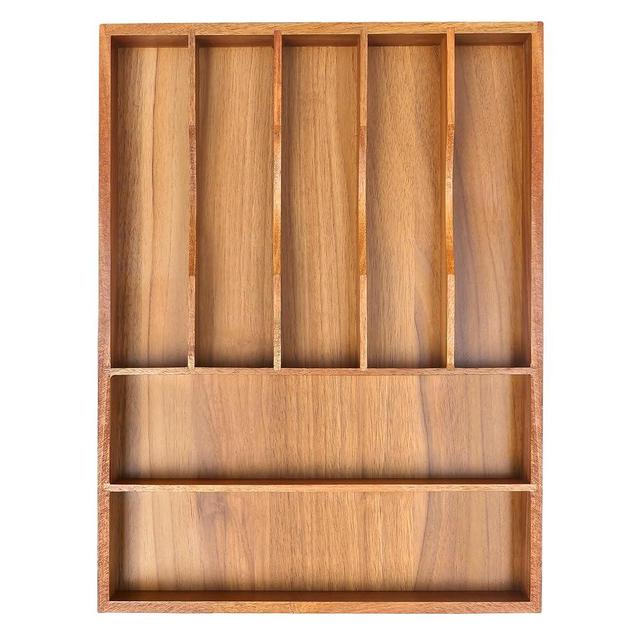 Bellsal Bamboo Silverware Organizer, 12"x15.7" Utensil Holder Cutlery Tray with Grooved Drawer Dividers for Kitchen Flatware, Bedroom, Office (7 Slot, Acacia)