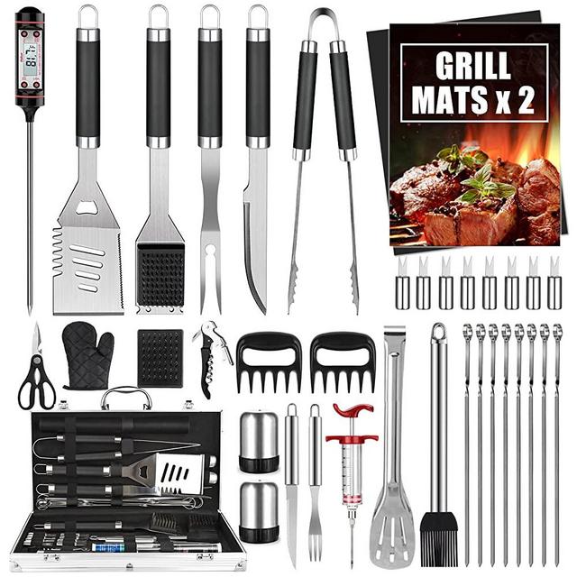 Cifaisi BBQ Grill Accessories Set, 38Pcs Stainless Steel Grill Tools Grilling Accessories with Aluminum Case, Thermometer, Grill Mats for Camping/Backyard Barbecue, Grill Utensils Set for Men Women