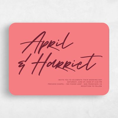 Pink Rounded Wedding Invitation - Bahama Landscape