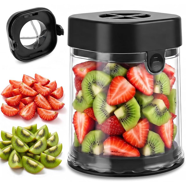Mini Fruit Slicer Cup with Stainless Steel Blades, Strawberry Slicer & Grape Cutter, Push Type Fruit Cutter for Banana,Tomato,Blueberry & Egg,Reusable Fruit Chopper Kitchen Gadget,Quick Easy Slicing