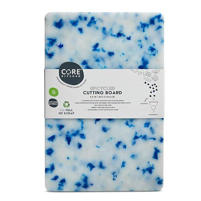 Core Home Upcycled BPA Free 8 x 12 Inch Made of Post Industrial Recycled Plastic Materials Charcuterie Platter Non-Slip Chopping Cutting Board, Blue Confetti