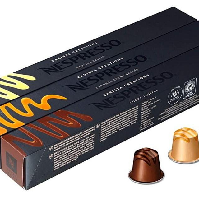 Nespresso OriginalLine (European Version) Barista Creations Flavored Assortment: Caramel Creme Brulee, Cocoa Truffle, Vanilla Eclair, 30 Capsules