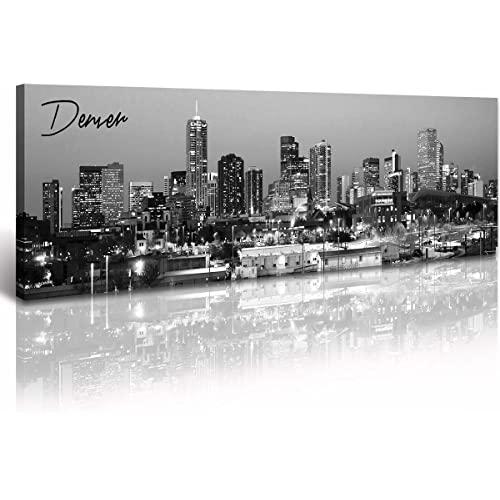 DJSYLIFE- Denver Skyline Wall Art ,Black and White Stretched Canvas Wall Art Prints for Bedroom or Office Decoration, Ready to Hang 13.8"x47.3"