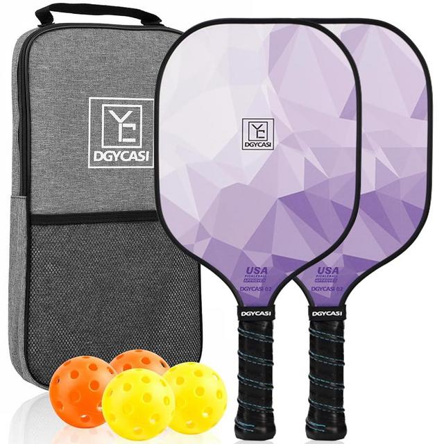 Pickleball Paddles Set of 2, 2023 USAPA Approved, Carbon Fiber Surface (CHS), Polypropylene Honeycomb Core, Anti-Slip Sweat-Absorbing Grip, 4 Pickleball, Portable Carry Bag
