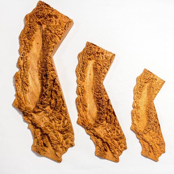 Wooden topographic map of any United States state, 3d relief map, wall art
