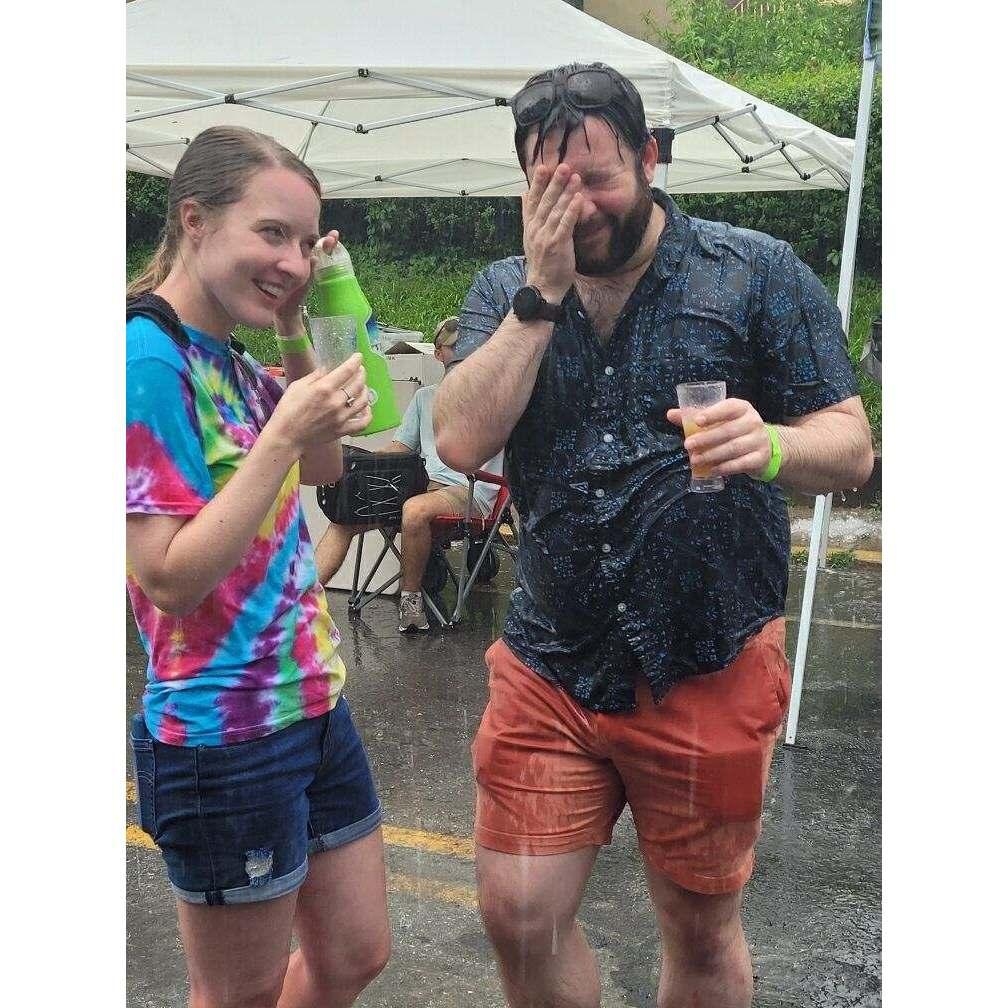 The Saturday after their first date, Alex volunteered at Sippin' on Summer. At the end of the event, it poured down rain and they danced and kissed in the rain.