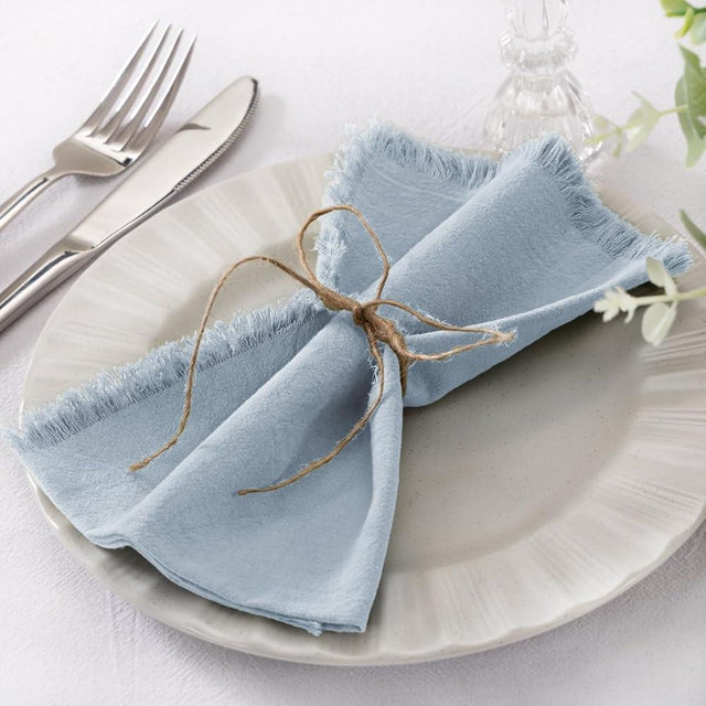 Socomi Linen Napkins Grey Blue Fall Thanksgiving Cloth Napkins Bulk Washable Cotton Napkins Set of 10 17"x17" for Wedding Party Bridal Baby Shower Birthday Table Decorations