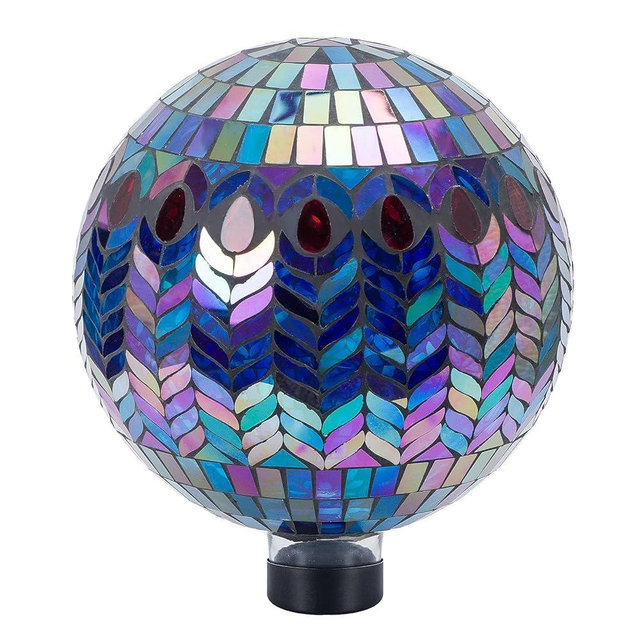 VCUTEKA Gazing Ball, Glass Mosaic Gazing Balls Sphere for Garden Lawn Outdoor Ornament Yard Decorative, 10-Inch, Purple
