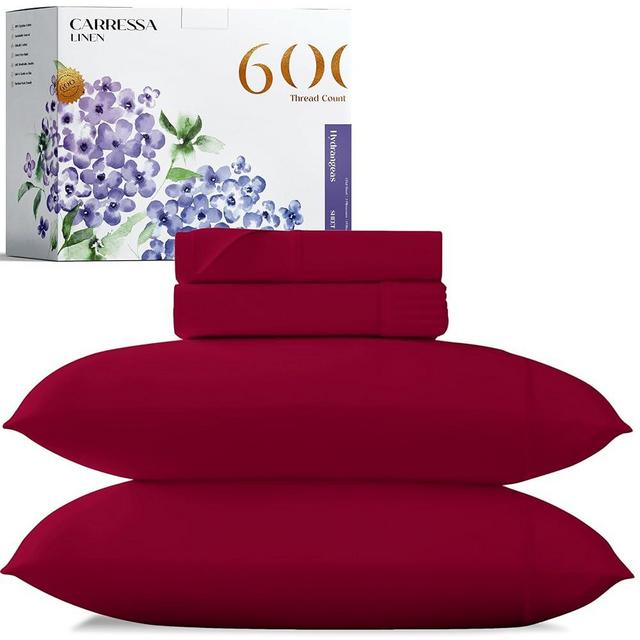 Carressa Linen Luxury Egyptian Cotton 4 PC California King Size Sheet Set - 600 TC Deep Pocket Fitted and Flat Sheets, Soft, Cooling Sateen Weave Hotel-Quality Bedding, Cal King Sheets - True Red