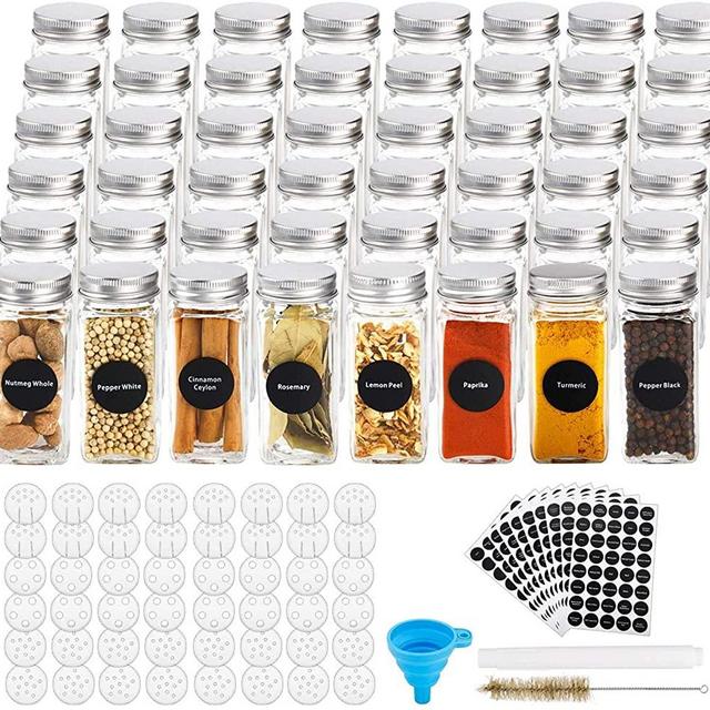 48pcs/set, Glass Spice Jars Set, Empty Square Spice Bottles, 4oz Seasoning  Containers With 400 Labels, Spice Containers With Shaker Lids And Silicone