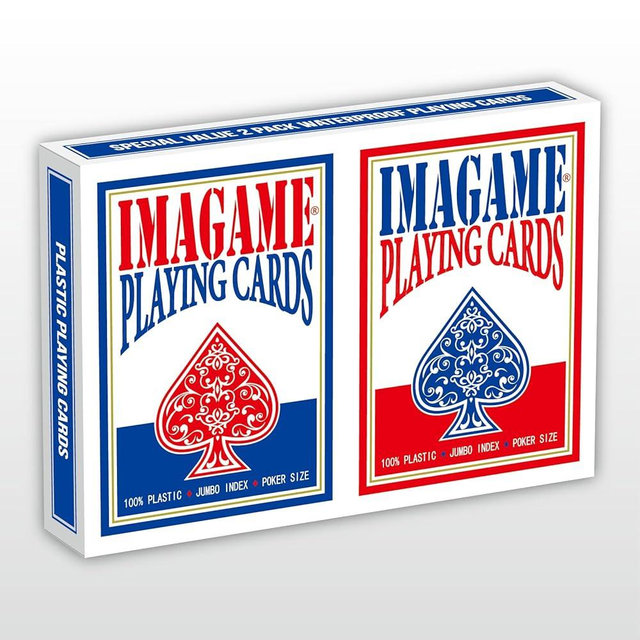 IMAGAME Plastic Playing Cards, Poker Size, Casino Quality, Jumbo Index, Waterproof & Washable, Perfect for Texas Hold’em Poker, 1 Blue Deck & 1 Red Deck