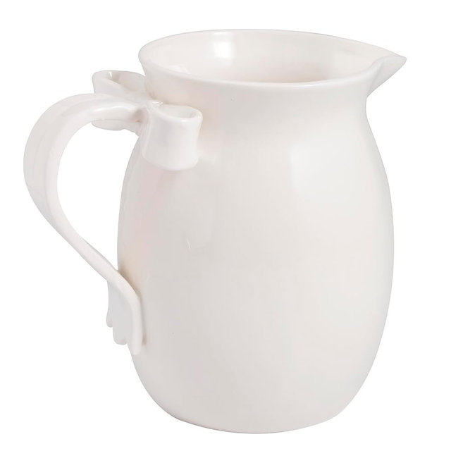 Mud Pie Stoneware White Bow Pitcher