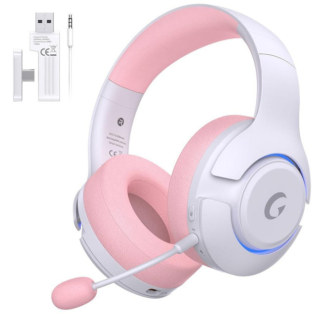 Gtheos Wireless Gaming Headset for ps5, ps4, Elden Ring, PC, Mac, Switch, Bluetooth 5.3 Gaming Headphones with Noise Canceling Microphone, 45H Battery, RGB Light, Pink