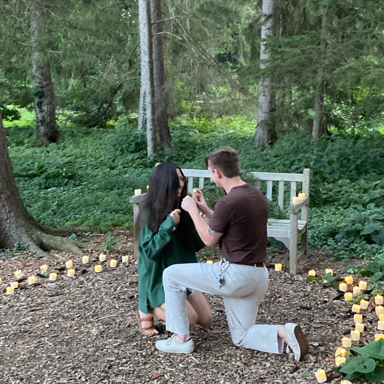 The proposal! Sam brought Sarah to one of her favorite places from her childhood, Inniswood Metro Gardens