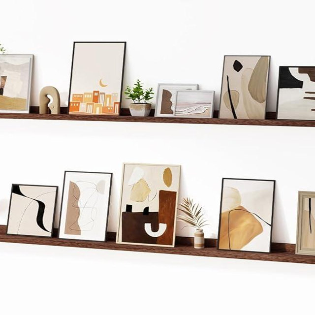 Floating Picture Ledge Shelves for Wall Set of 2, 72 Inches Picture Ledge Shelf with Long Large Nursery Book Shelf for Toys Storage Kids Bookshelf Wall Mounted Living Room Bedroom Decor Frames, Walnut