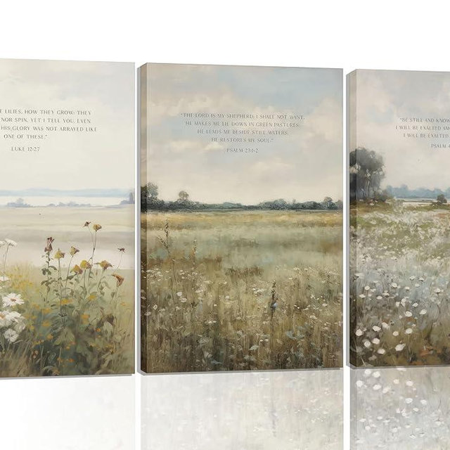 3Pcs Christian Scripture Wall Art Bible Verse Canvas Wall Decor Modern Scripture Floral Prints Religious Pictures Vintage Painting Posters Jesus Faith Pictures for Living Room Bedroom Framed