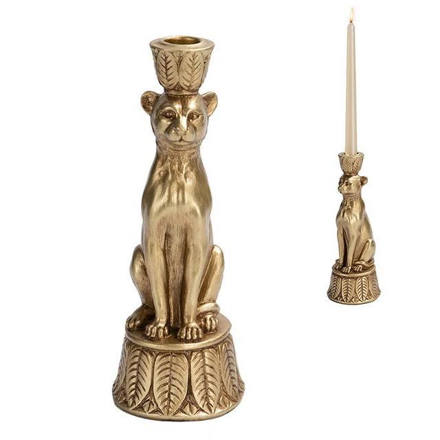 Candle Stick Holder Table Decor - Leopard Resin Modern Candlestick Holder Coffee Table Decor Gold Candle Stand for Living Room 3.25 x 3.25 x 9.25 Inch Guichifun