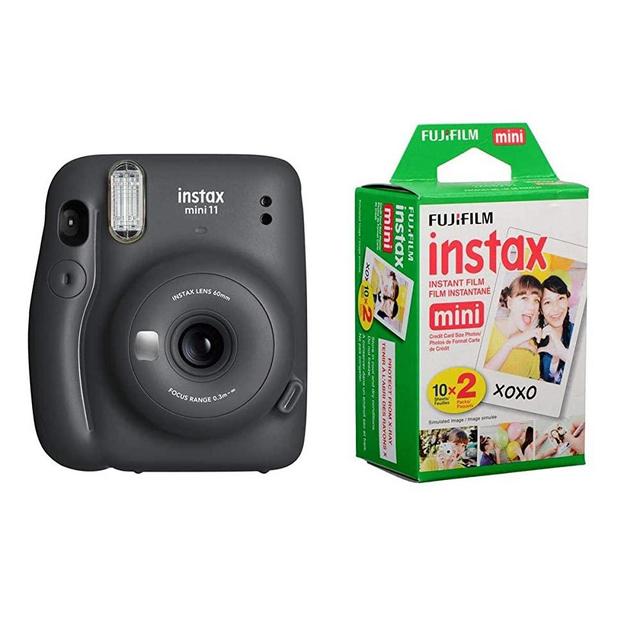 Fujifilm Instax Mini 11 Instant Film Camera, Charcoal Gray - with Slinger Instax Mini 11 Accessory Kit Charcoal Gray, 2X Fuji instax Mini I nstant Daylight Film Twin Pack, 20 Exposures
