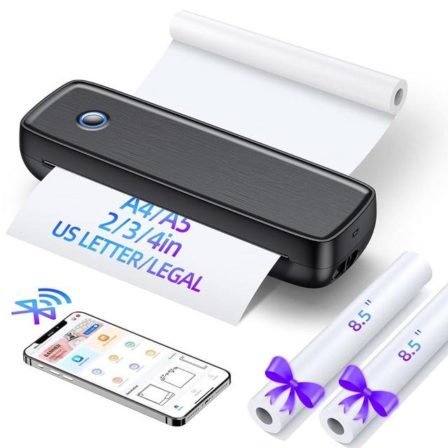Aixiqee Portable-Wireless-Printer, Thermal-Bluetooth-Printer for Travel, Mini Inkless Printer Support 8.5" X 11" US Letter&Legal, A4&A5 Thermal Paper, Compatible with Android and iOS Phone&Laptop