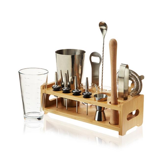True Barware Set, 14 Piece Bar Kit with Shaker, Mixing Glass, Muddler, Double Jigger & More, Multicolor