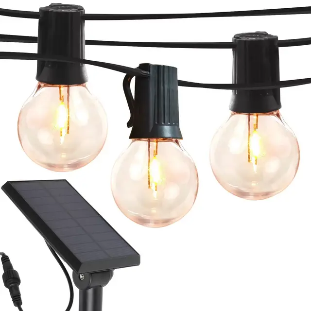 Brightech 12-Bulb LED Ambience Pro Solar 1W 3000K Outdoor Orb and Globe String Lights Clear Bulb Black Wire
