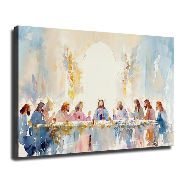 The Last Supper Home Decor Wall Art, Modern Christian Wall Art Ready To Hanging, for Kitchen and Dining Framed Wall Decor (Framed,16×24 inch)