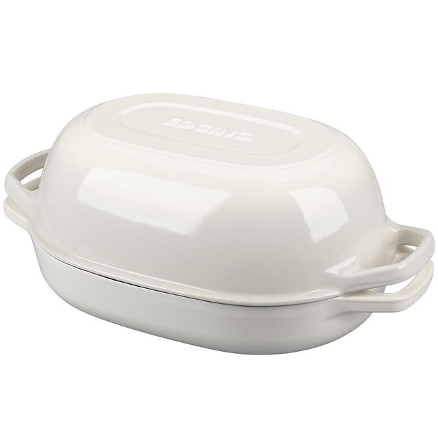 EDGING CASTING Enameled Cast Iron Oval Dutch Oven Pot with Lid, Dutch Oven for Sourdough Bread Baking, Oval Bread Pan, Bread Oven, Bread Dutch Oven, 7qt, White