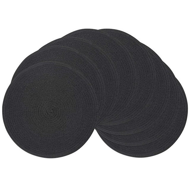 SHACOS Round Braided Placemats Set of 8 Washable Round Table Mats for Dining Tables 15 inch (Black, 8)