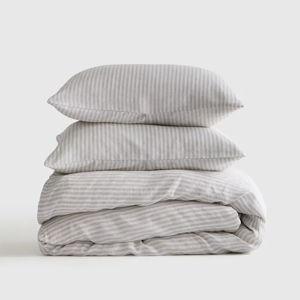 Mist Stripe European Linen Duvet Cover Set - King/Cal King