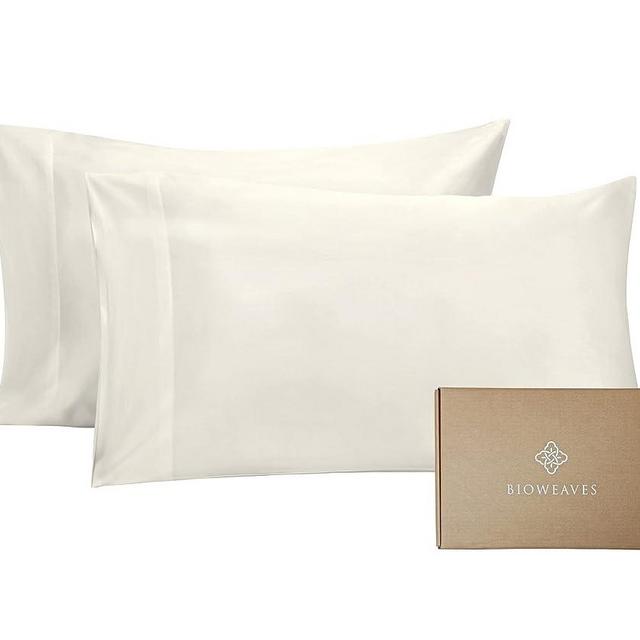 BIOWEAVES 100% Organic Cotton Pillow Cases 300 Thread Count Soft Sateen Weave GOTS Certified – Standard/Queen Size, Set of 2, Natural