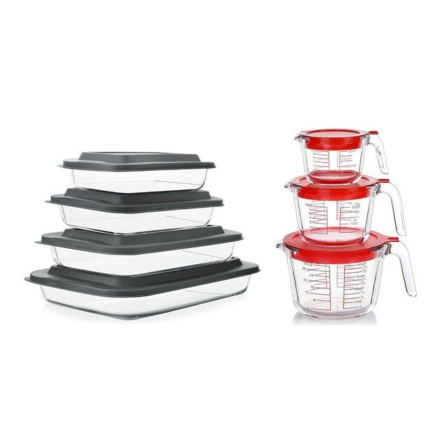 8-Piece Deep Glass Baking Dish Set with Lids and 6 Pcs Glass Measuring Cups with Lids Set, for Cooking, Kitchen