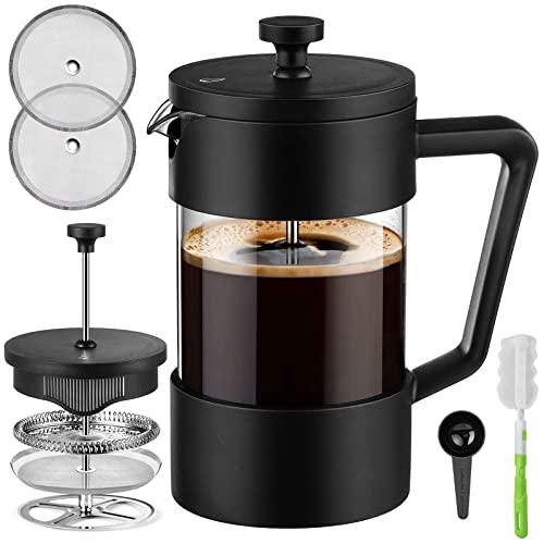 Veken French Press Coffee & Tea Maker 21oz, Thickened Borosilicate Glass Coffee Press with 3 Filter Screens, Rust-Free and Dishwasher Safe, 100% BPA Free, Black