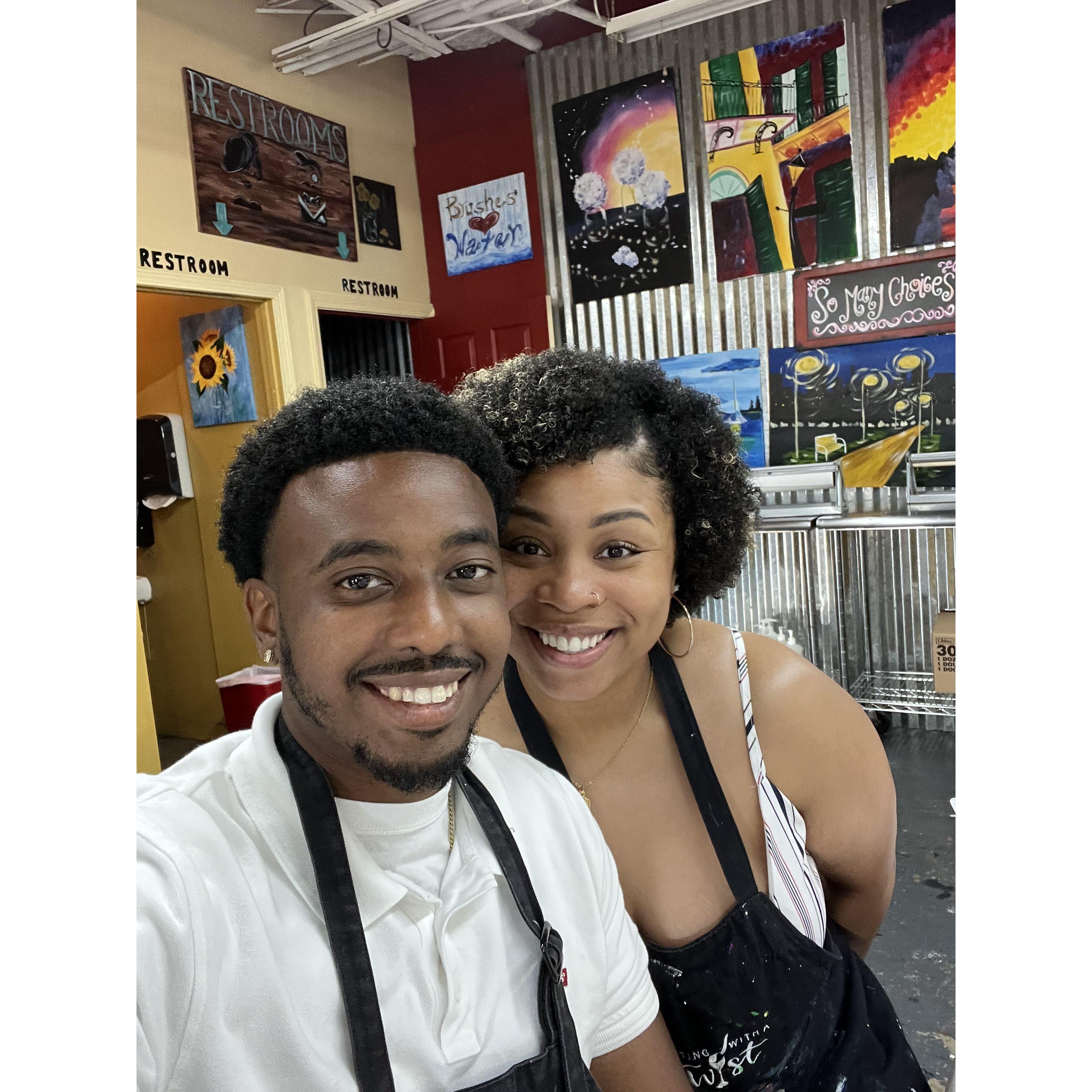 We love to have our intimate time so we posed for a quick selfie during Painting with a Twist!