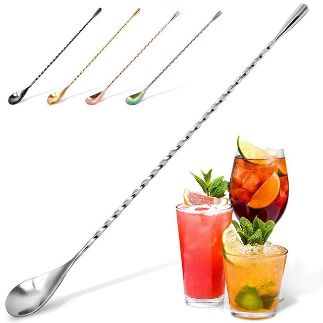 Zulay Premium 12 Inch Stainless Steel Cocktail Spoon, Long Attractive Spiral Design Perfect for Mixing and Layering Drinks, Bar Spoon & Cocktail Mixing Spoon for Cocktail Shakers, Tall Cups & Pitchers