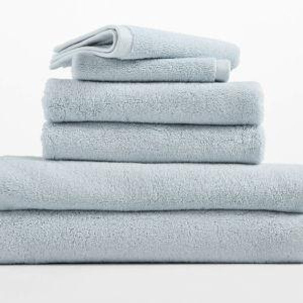 Pale Blue Organic Turkish Cotton Ivory Bath Towels, Set of 6