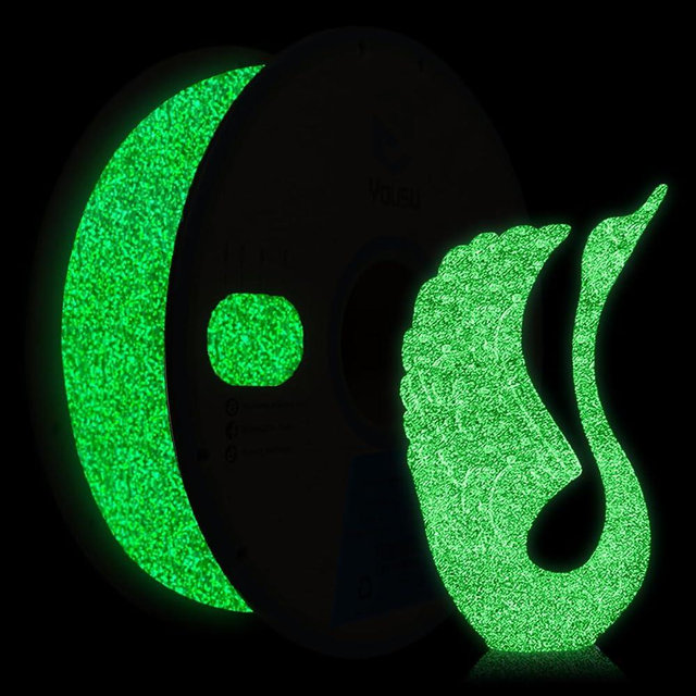 YOUSU 3D Printer Filament PLA Filament 1.75mm Black Filament with Glow in The Dark Green Starry Sky 1kg(2.2lbs).