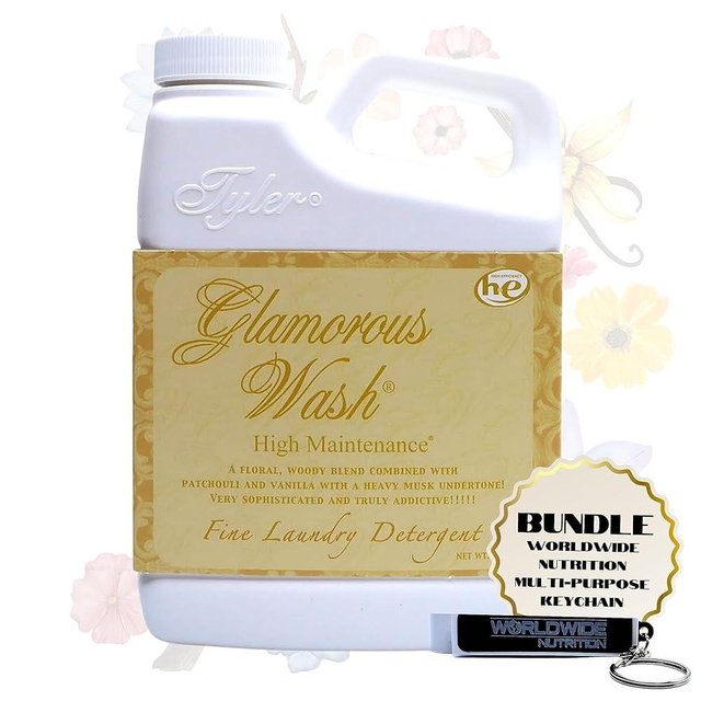 Worldwide Nutrition Bundle Compatible with Tyler Candle Company Glamorous Wash High Maintenance Scent Fine Laundry Liquid Detergent - Hand and Machine Washable - 16 oz, 454-gram Container w/Keychain