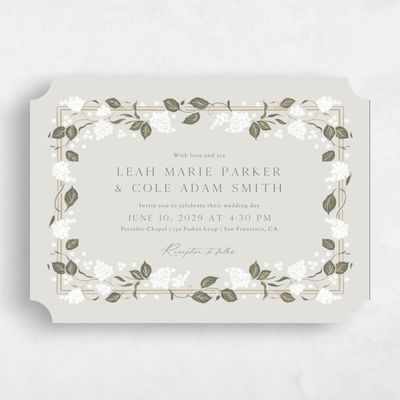 Green Ticket Wedding Invitation - Colette Landscape