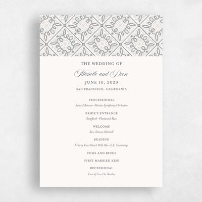Pewter Gray, Grey Wedding Program - Como