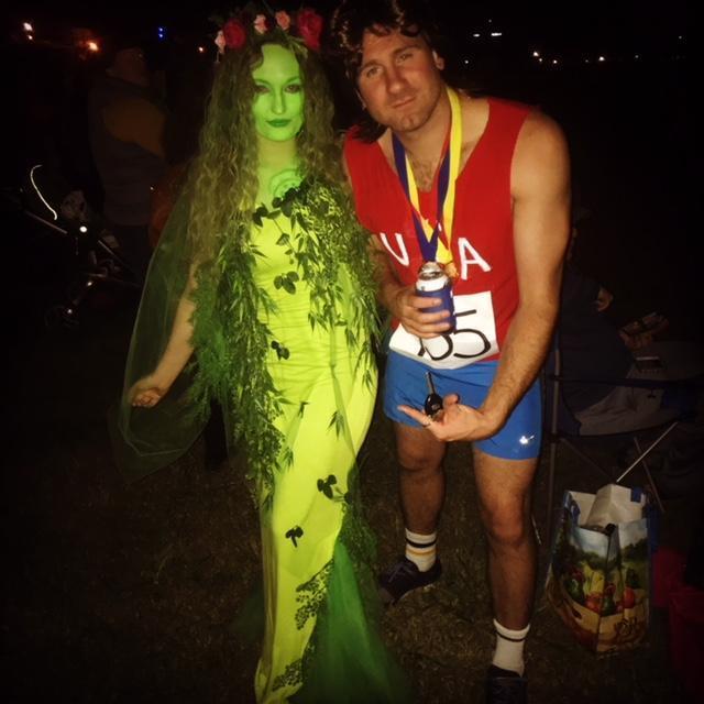 Mike is very supportive of my wild Halloween costumes! October 2017 as Ta Fiti and Bruce Jenner