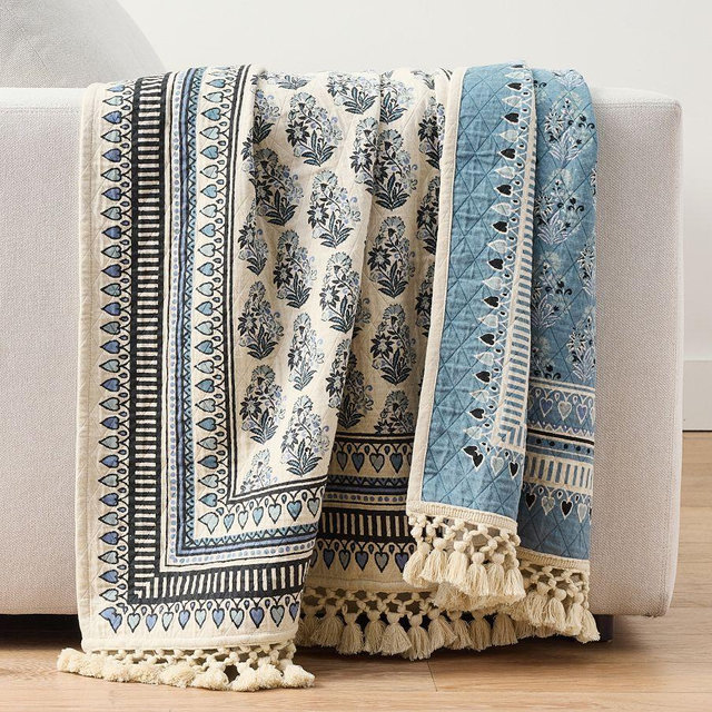 Jacquard Cotton Throw: 50x60 Inches: Dark Blue Multi