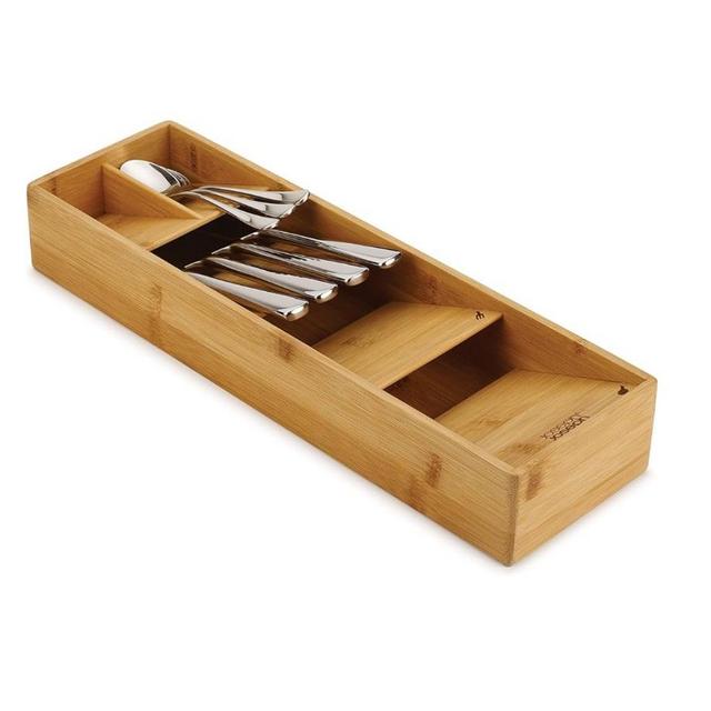 Joseph Joseph DrawerStore Compact Utensil Organizer For Kitchen Drawer Silverware, Flatware Tray, Small, Bamboo