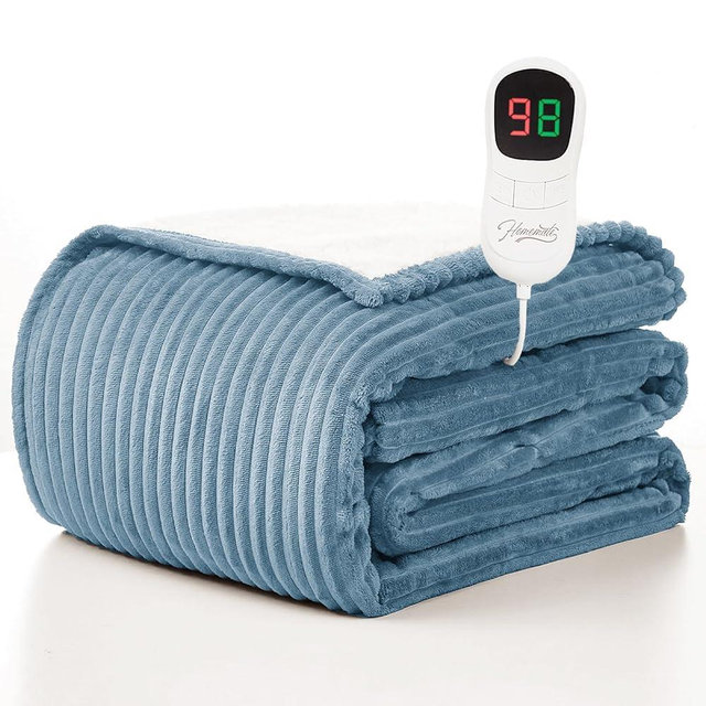 Homemate Heated Blanket Electric Throw - 50"x60" Heating Blanket Throw 1/2/4/6/8 Hours Auto-Off 10 Heat Levels Over-Heat Protection Soft Flannel Sherpa ETL Certification