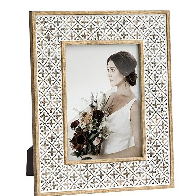 Afuly Picture Frame 5x7 Moroccan Bohemian Decor Shabby Chic Oak 3D Pattern, Photo Frames for Wall and Tabletop