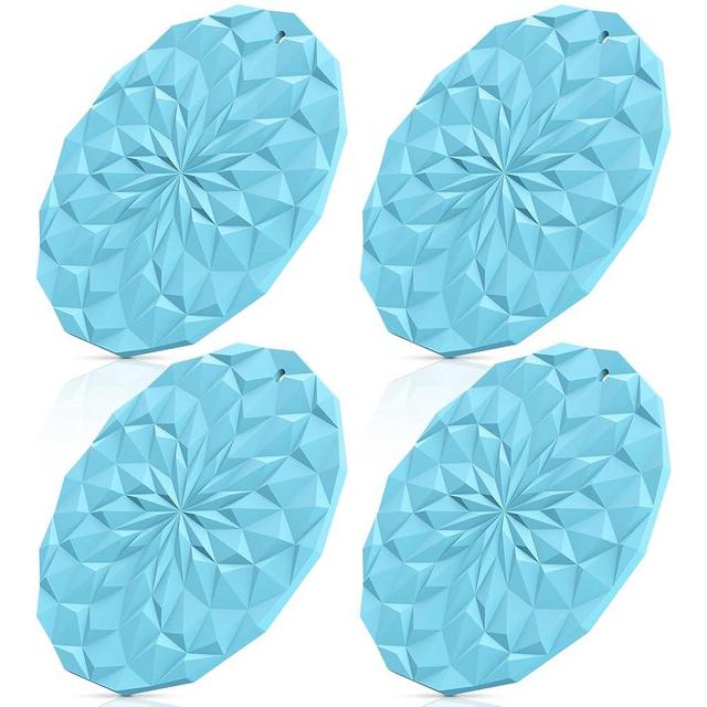 ME.FAN Silicone Trivet Mats - 4 Pack Pot Holders - 7.4'' Thickened Hot Pads for Hot pots, Pans and Dishes, Heat Resistant Silicone Trivet for Table and Counter Top Blue