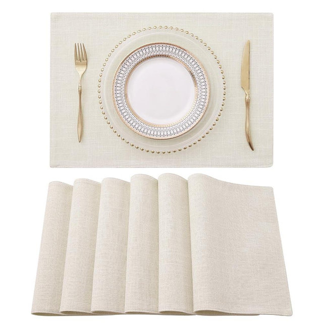 homing Cream Cloth Placemats Set of 6 – Cotton Linen Blend Washable Farmhouse Dining Table Mats for Indoors & Outdoors, Easy to Clean, 13 x 19 Inch