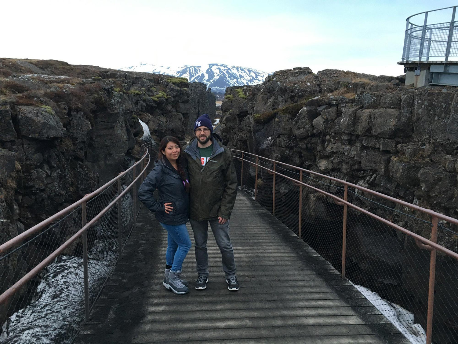 Right between two tectonic plates in Iceland.