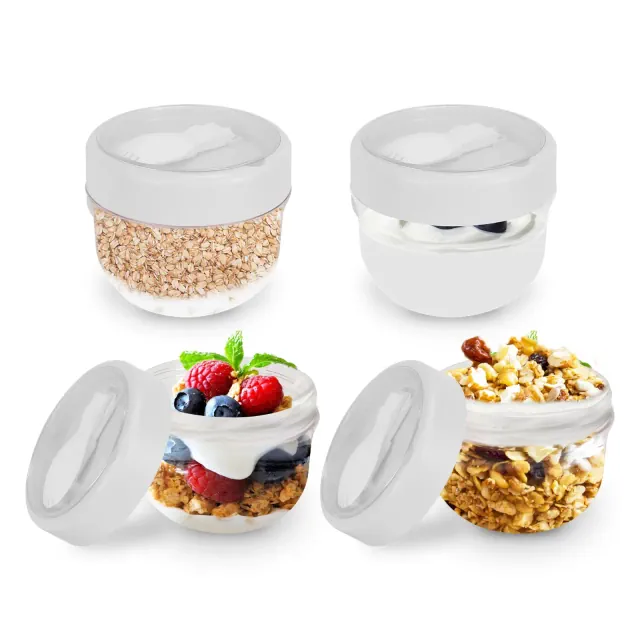 NewHome "4Pcs 20oz Overnight Oats Containers with Lids, Folding Spoons, Leak-Proof Portable Meal Jars" White