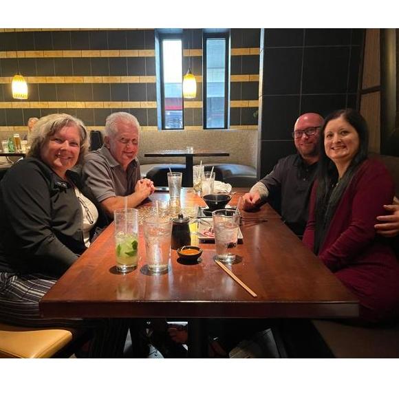 Mom and Dad, Gerda and Bart having dinner with us.