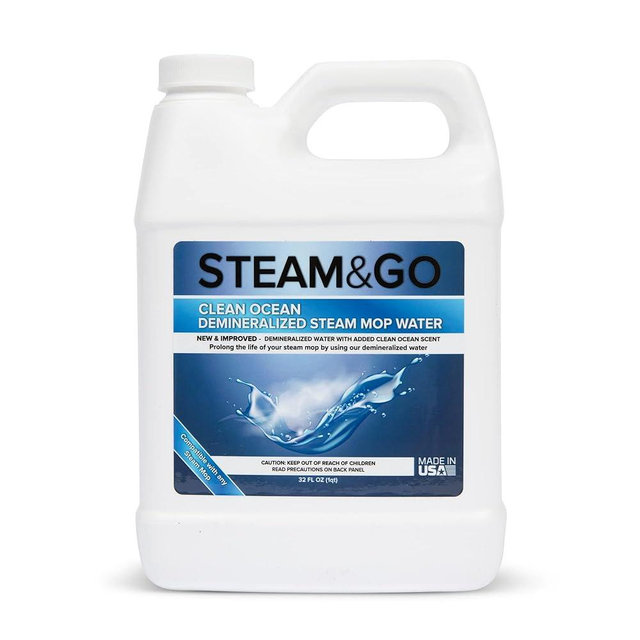 Steam & Go Demineralized Water for Steam Cleaner, PVC-Free Floor Cleaner Liquid Compatible With Any Mop Steamer, Ready-to-Use Multisurface Cleaner, Scented Mop Solution, Clean Ocean, 32 oz